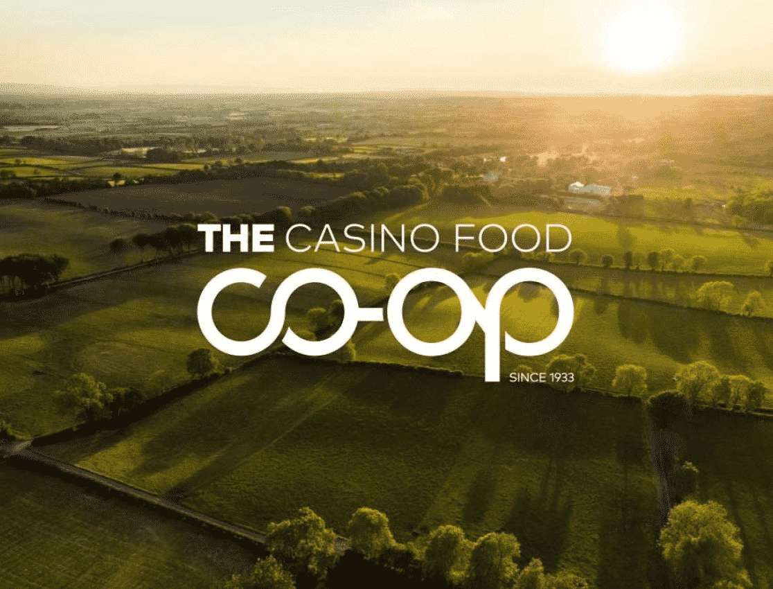 Picture showing Casino Food Co-op logo on farm background